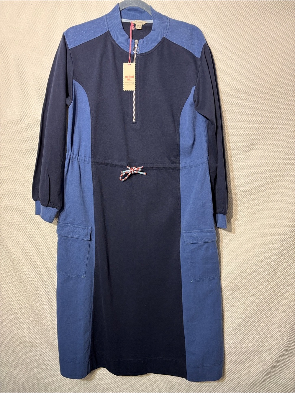 WHITE STUFF UK 12 (US M) Bexley Jesrsey Two-Tone Zip Front Dress Pockets NEW